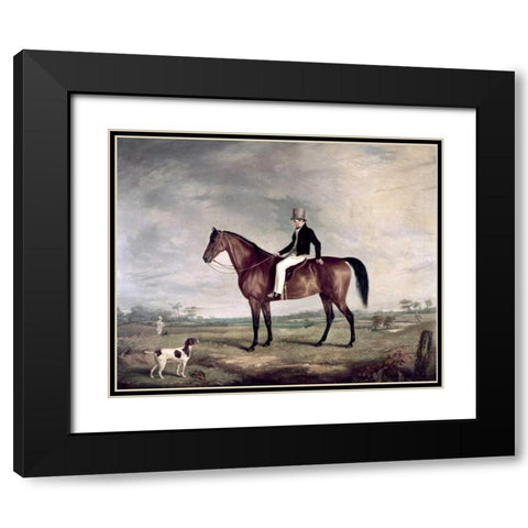 A Young Gentleman In a Grey Hat On a Bay Hunter Black Modern Wood Framed Art Print with Double Matting by Cooper, Abraham