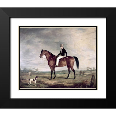 A Young Gentleman In a Grey Hat On a Bay Hunter Black Modern Wood Framed Art Print with Double Matting by Cooper, Abraham