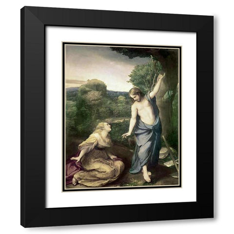 Noli Me Tangere Black Modern Wood Framed Art Print with Double Matting by Correggio