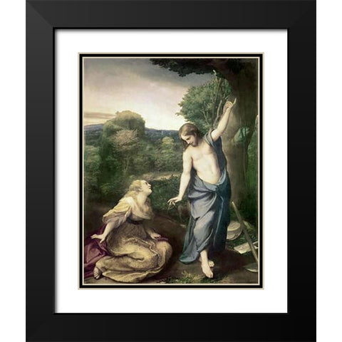 Noli Me Tangere Black Modern Wood Framed Art Print with Double Matting by Correggio