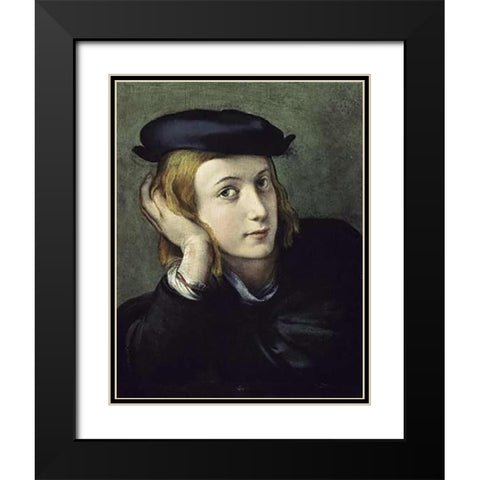 Portrait of a Young Man Black Modern Wood Framed Art Print with Double Matting by Correggio