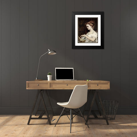 Woman With Jewels Black Modern Wood Framed Art Print with Double Matting by Courbet, Gustave