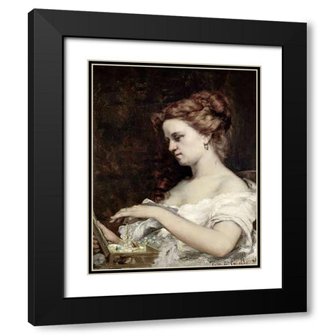 Woman With Jewels Black Modern Wood Framed Art Print with Double Matting by Courbet, Gustave