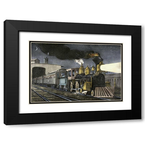 Night Express: The Start Black Modern Wood Framed Art Print with Double Matting by Currier and Ives
