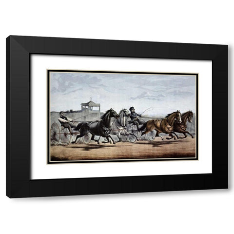 Passing The Stand Black Modern Wood Framed Art Print with Double Matting by Currier and Ives