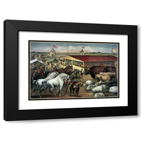 Sights at The Fair Ground Black Modern Wood Framed Art Print with Double Matting by Currier and Ives
