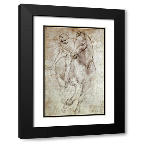 Horse and Rider Black Modern Wood Framed Art Print with Double Matting by Da Vinci, Leonardo