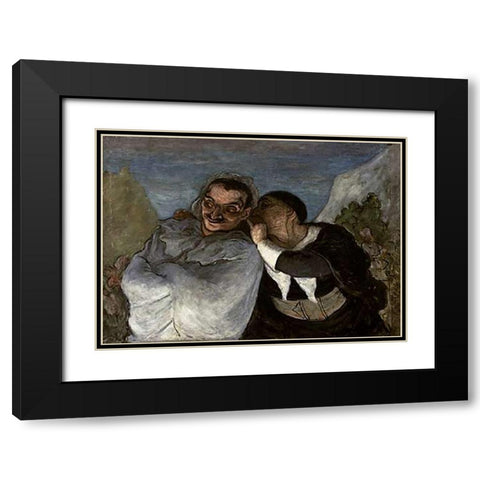 Crispin Et Scapin Black Modern Wood Framed Art Print with Double Matting by Daumier, Honore