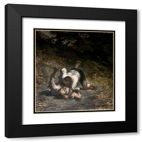 Thief and The Ass Black Modern Wood Framed Art Print with Double Matting by Daumier, Honore