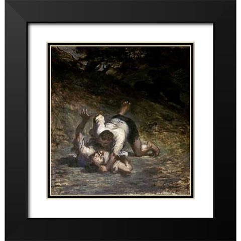 Thief and The Ass Black Modern Wood Framed Art Print with Double Matting by Daumier, Honore