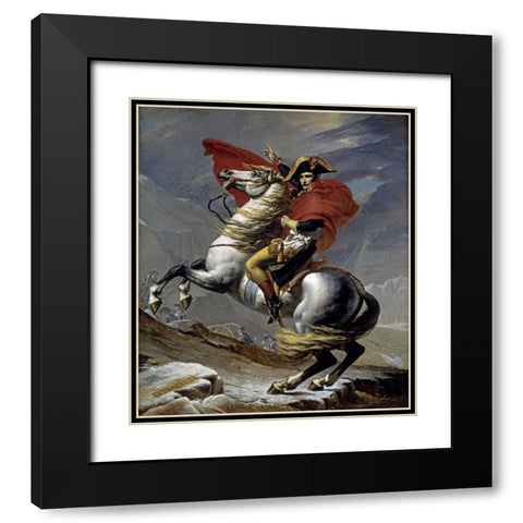 First Consul Crossing The Alps Black Modern Wood Framed Art Print with Double Matting by David, Jacques-Louis