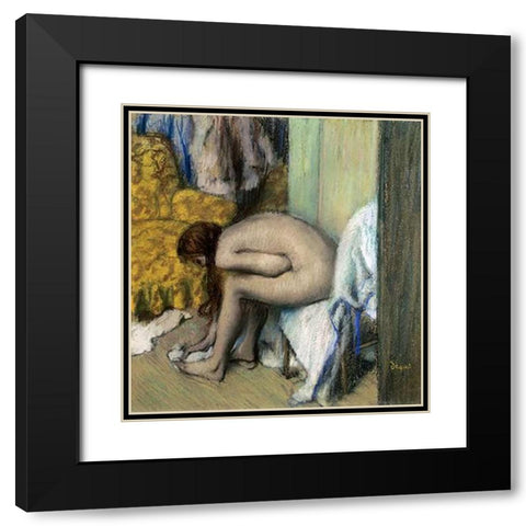 After the Bath, Woman Drying Her Feet, 1886 Black Modern Wood Framed Art Print with Double Matting by Degas, Edgar