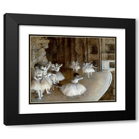 Ballet Rehearsal on the Set, 1874 Black Modern Wood Framed Art Print with Double Matting by Degas, Edgar