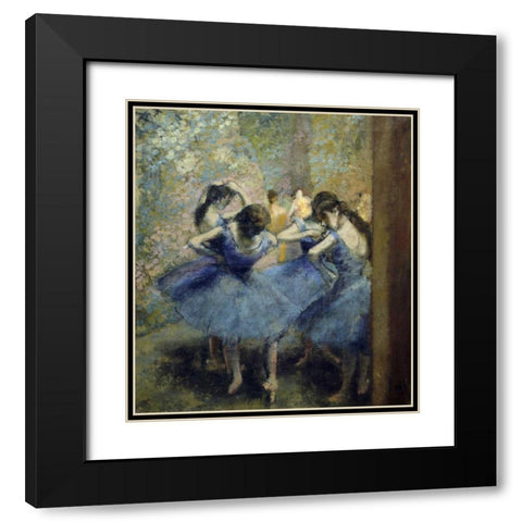 Blue Dancers Black Modern Wood Framed Art Print with Double Matting by Degas, Edgar