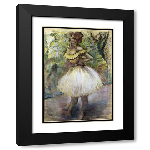 Dancer In Yellow Black Modern Wood Framed Art Print with Double Matting by Degas, Edgar