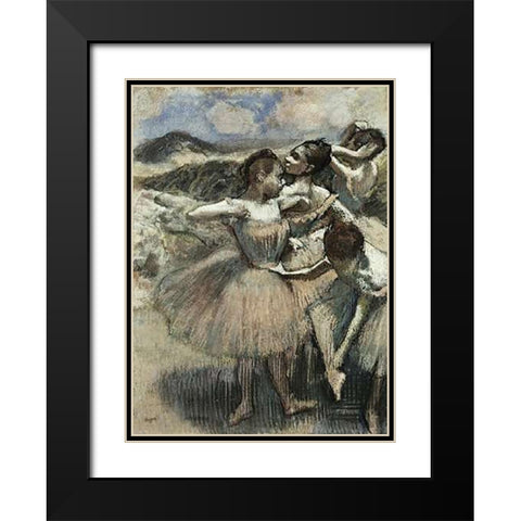 Dancers Black Modern Wood Framed Art Print with Double Matting by Degas, Edgar