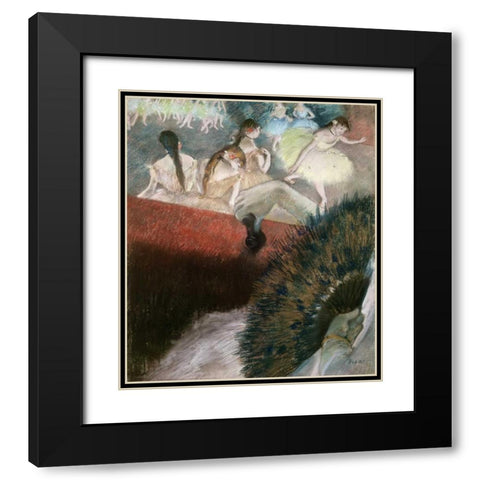 In the Theatre Black Modern Wood Framed Art Print with Double Matting by Degas, Edgar