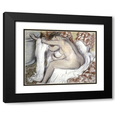 Leaving the Bath (Le Sortie du Bain) Black Modern Wood Framed Art Print with Double Matting by Degas, Edgar