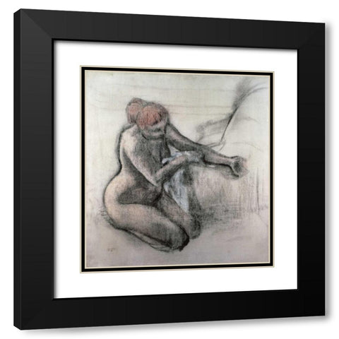 Nude Woman Drying Herself After The Bath Black Modern Wood Framed Art Print with Double Matting by Degas, Edgar