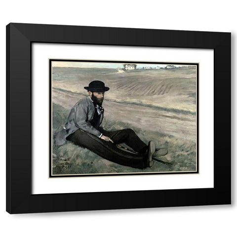 Portrait of Eugene Manet Black Modern Wood Framed Art Print with Double Matting by Degas, Edgar