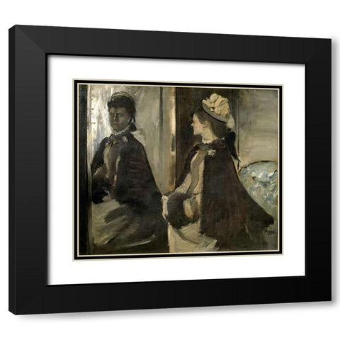 Portrait of Mrs. Jeantaud In The Mirror Black Modern Wood Framed Art Print with Double Matting by Degas, Edgar