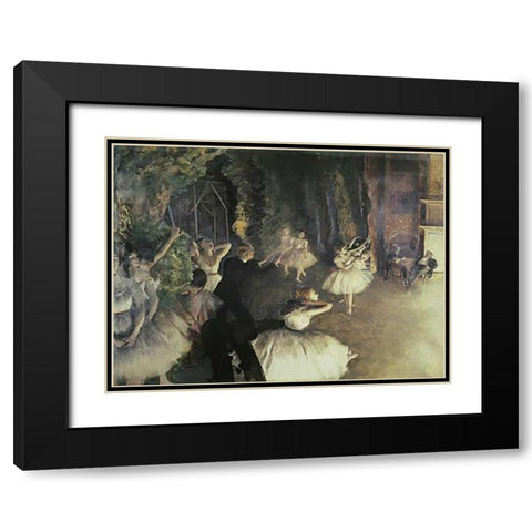 Rehearsal of the Ballet on Stage Black Modern Wood Framed Art Print with Double Matting by Degas, Edgar