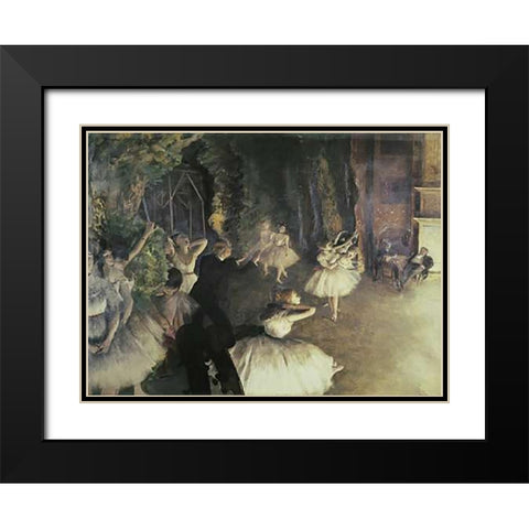 Rehearsal of the Ballet on Stage Black Modern Wood Framed Art Print with Double Matting by Degas, Edgar