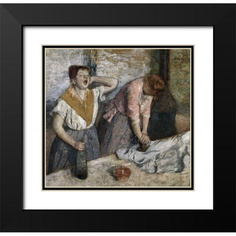 The Ironers Black Modern Wood Framed Art Print with Double Matting by Degas, Edgar