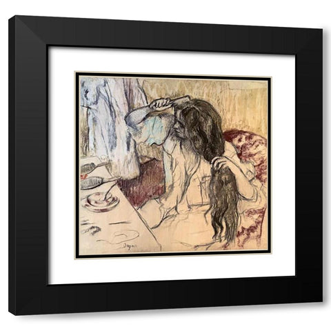 Woman at her Toilette Black Modern Wood Framed Art Print with Double Matting by Degas, Edgar