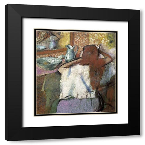 Woman at her Toilette Black Modern Wood Framed Art Print with Double Matting by Degas, Edgar