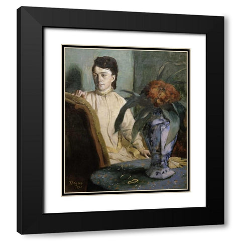 Woman with Porcelain Vase Black Modern Wood Framed Art Print with Double Matting by Degas, Edgar