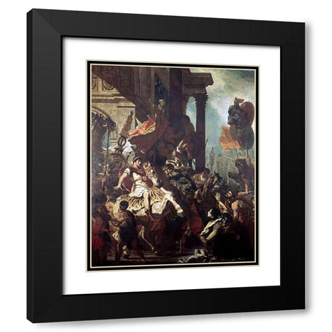 Justice of Trajan Black Modern Wood Framed Art Print with Double Matting by Delacroix, Eugene