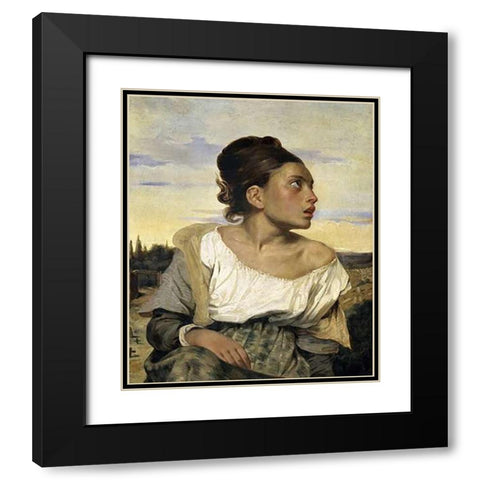 Young Orphan in the Cemetery Black Modern Wood Framed Art Print with Double Matting by Delacroix, Eugene
