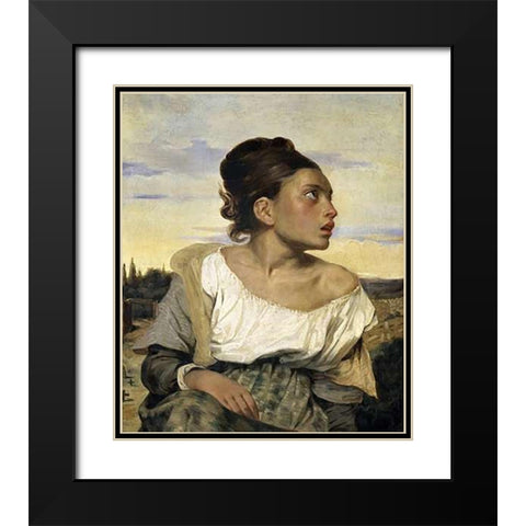 Young Orphan in the Cemetery Black Modern Wood Framed Art Print with Double Matting by Delacroix, Eugene
