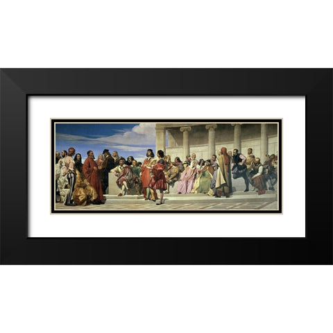 Hemicycle De LEcole Des Beaux Arts Black Modern Wood Framed Art Print with Double Matting by Delaroche, Paul