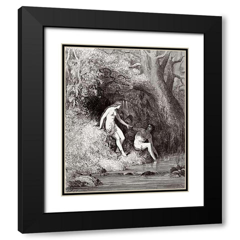 Adam and Eve In Paradise (from Miltons Paradise Lost) Black Modern Wood Framed Art Print with Double Matting by Dore, Gustave