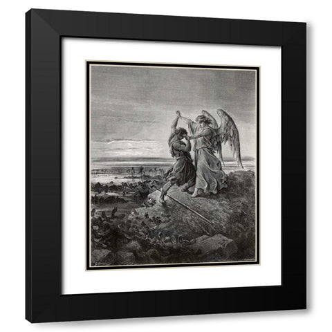 Jacob Wrestling With The Angel Black Modern Wood Framed Art Print with Double Matting by Dore, Gustave