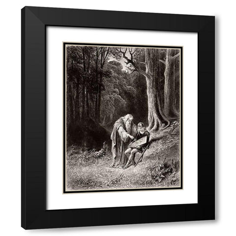 Merlin Paints The Young Knights Shield Black Modern Wood Framed Art Print with Double Matting by Dore, Gustave