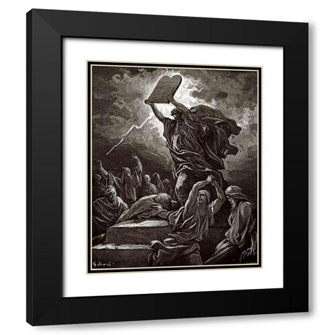 Moses Breaking The Tablets Of The Law Black Modern Wood Framed Art Print with Double Matting by Dore, Gustave