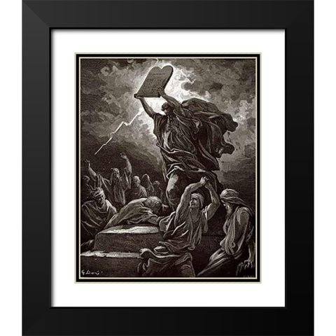 Moses Breaking The Tablets Of The Law Black Modern Wood Framed Art Print with Double Matting by Dore, Gustave