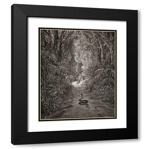 Satan As A Serpent, Enters Paradise In Search Of Eve (from Miltons Paradise Lost) Black Modern Wood Framed Art Print with Double Matting by Dore, Gustave