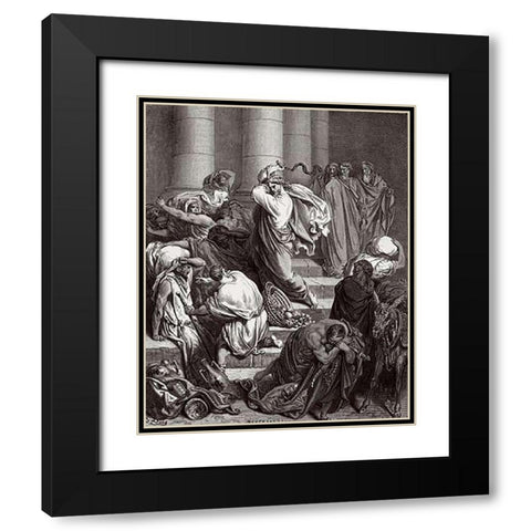 The Buyers and Sellers Driven out of the Temple by Jesus Holy Museumist Black Modern Wood Framed Art Print with Double Matting by Dore, Gustave