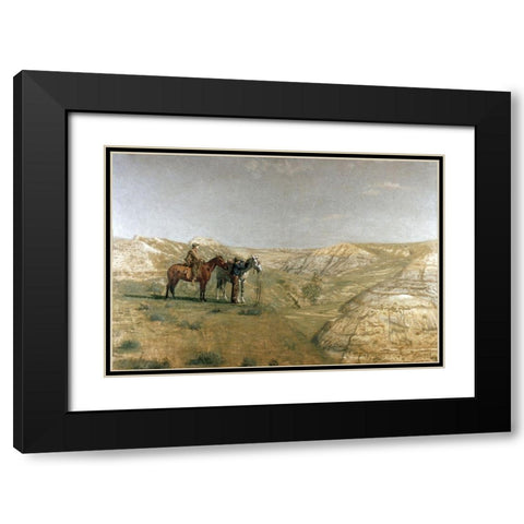 Cowboys In The Badlands Black Modern Wood Framed Art Print with Double Matting by Eakins, Thomas