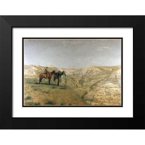 Cowboys In The Badlands Black Modern Wood Framed Art Print with Double Matting by Eakins, Thomas