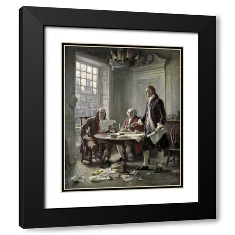Drafting the Declaration of Independence Black Modern Wood Framed Art Print with Double Matting by Ferris, Jean Leon Gerome