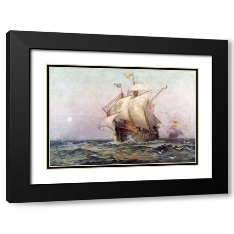The Eve of Discovery Black Modern Wood Framed Art Print with Double Matting by Ferris, Jean Leon Gerome
