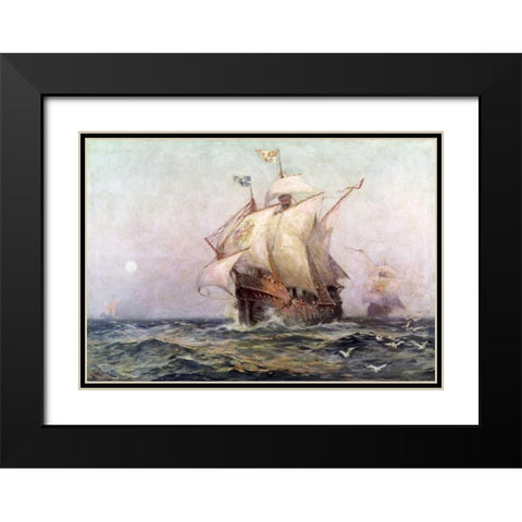 The Eve of Discovery Black Modern Wood Framed Art Print with Double Matting by Ferris, Jean Leon Gerome