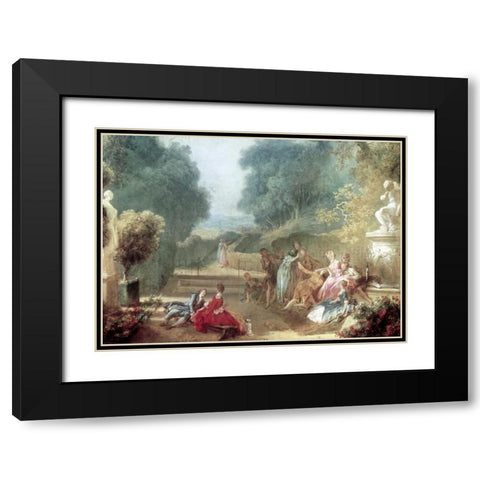 A Game of Hot Cockles Black Modern Wood Framed Art Print with Double Matting by Fragonard, Jean Honore