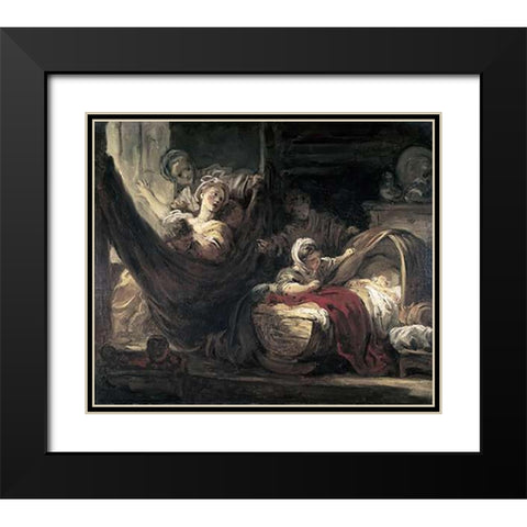 Cradle Black Modern Wood Framed Art Print with Double Matting by Fragonard, Jean Honore