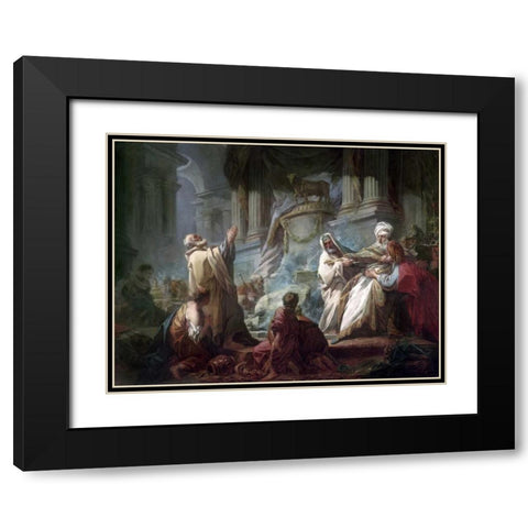 Jeroboam Sacrificing To The Idols Black Modern Wood Framed Art Print with Double Matting by Fragonard, Jean Honore